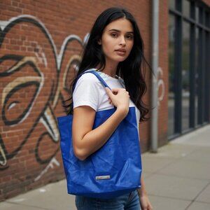 BCBG Cobalt Blue Shoulder Bag Purse Shopper Vegan Leather Oversized Tote